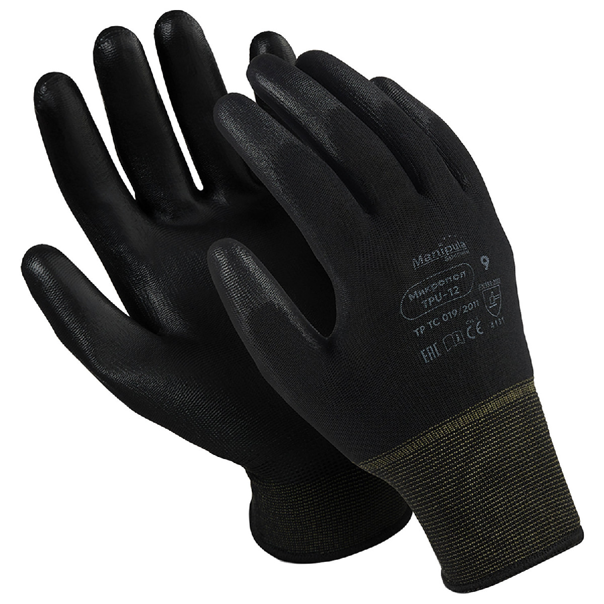 Перчатки с полиуретановым покрытием,размер 10,черные