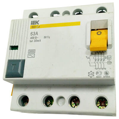 Выключатель дифференциального тока (УЗО) 4п 63А 30мА ВД1-63 АС(Электромеханическое) (012)