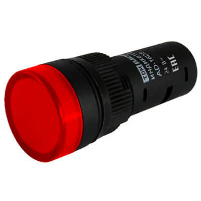 Лампа AD16DS LED матрица d16мм красная АС 230В