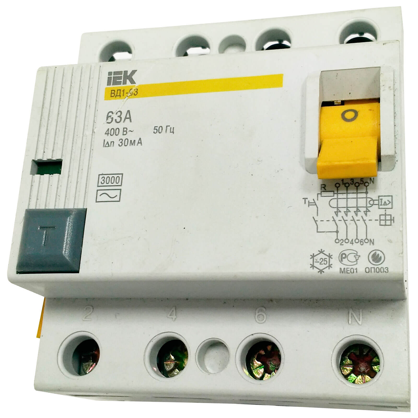Выключатель дифференциального тока (УЗО) 4п 63А 30мА ВД1-63 АС(Электромеханическое) (012)