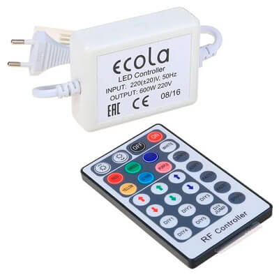 Ecola Контроллер 220V 16х8 600W 2.7A RGB с радиопультом RF1606KSB